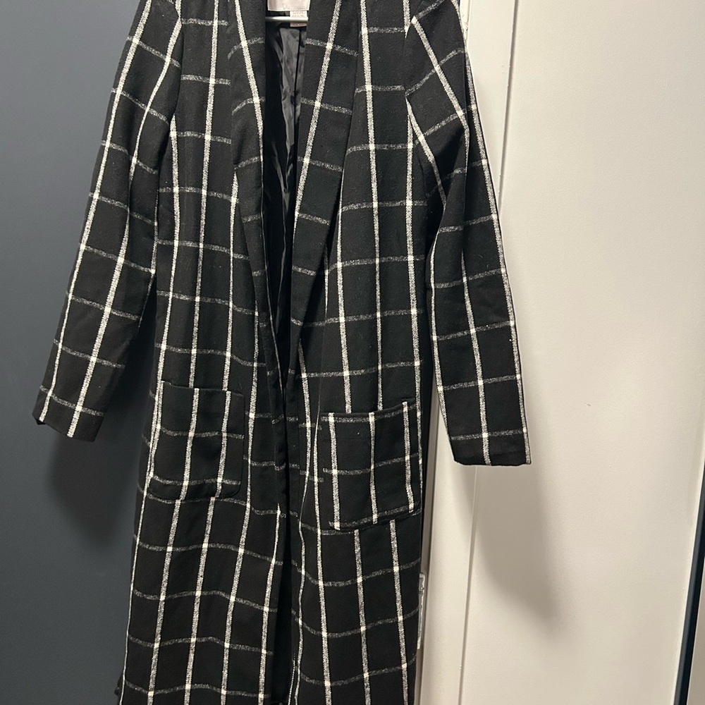 Black and White Plaid Long Coat